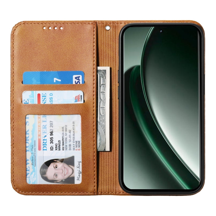 For Realme GT 6 Global Cubic Grid Calf Texture Magnetic Leather Phone Case