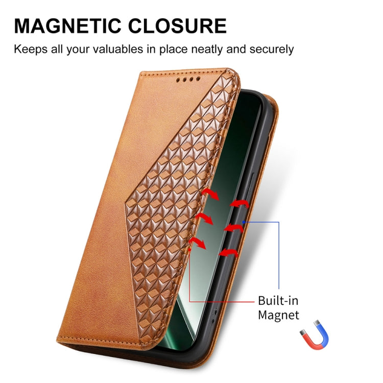 For Realme GT 6 Global Cubic Grid Calf Texture Magnetic Leather Phone Case
