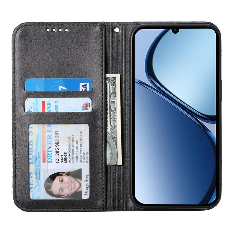 For Realme 13+ Cubic Grid Calf Texture Magnetic Leather Phone Case