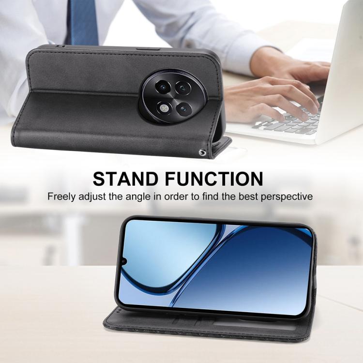 For Realme 13+ Cubic Grid Calf Texture Magnetic Leather Phone Case