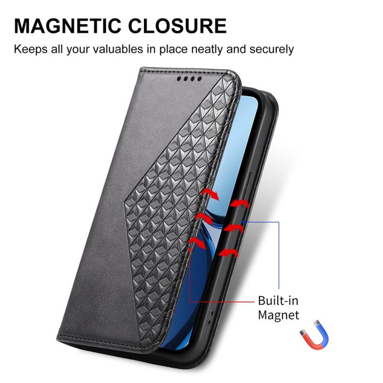 For Realme 13+ Cubic Grid Calf Texture Magnetic Leather Phone Case