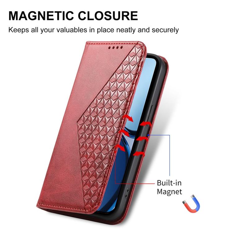 For Realme 13+ Cubic Grid Calf Texture Magnetic Leather Phone Case