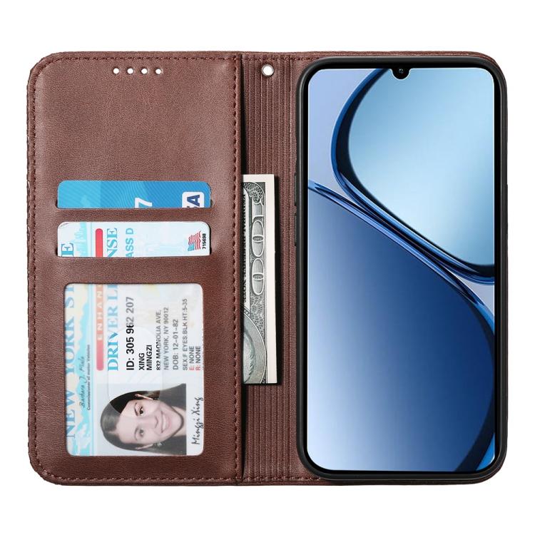 For Realme 13+ Cubic Grid Calf Texture Magnetic Leather Phone Case