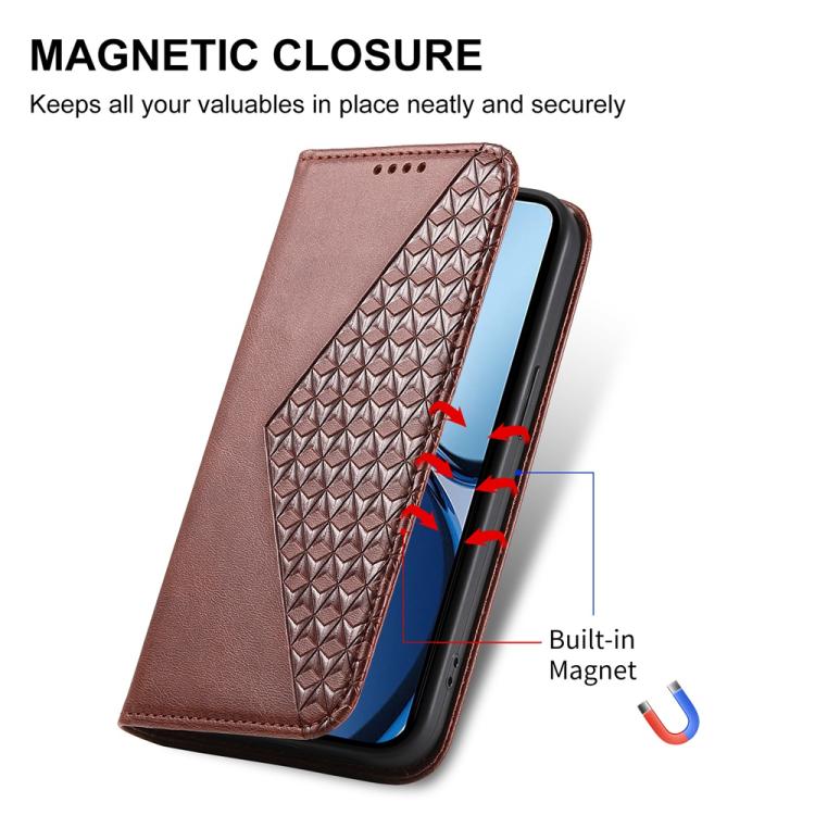 For Realme 13+ Cubic Grid Calf Texture Magnetic Leather Phone Case
