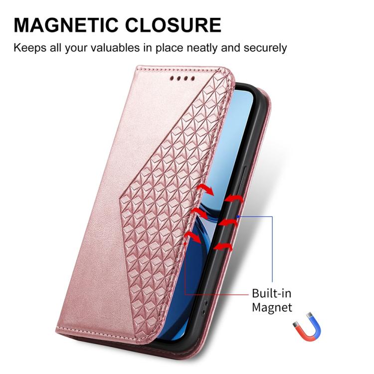 For Realme 13+ Cubic Grid Calf Texture Magnetic Leather Phone Case