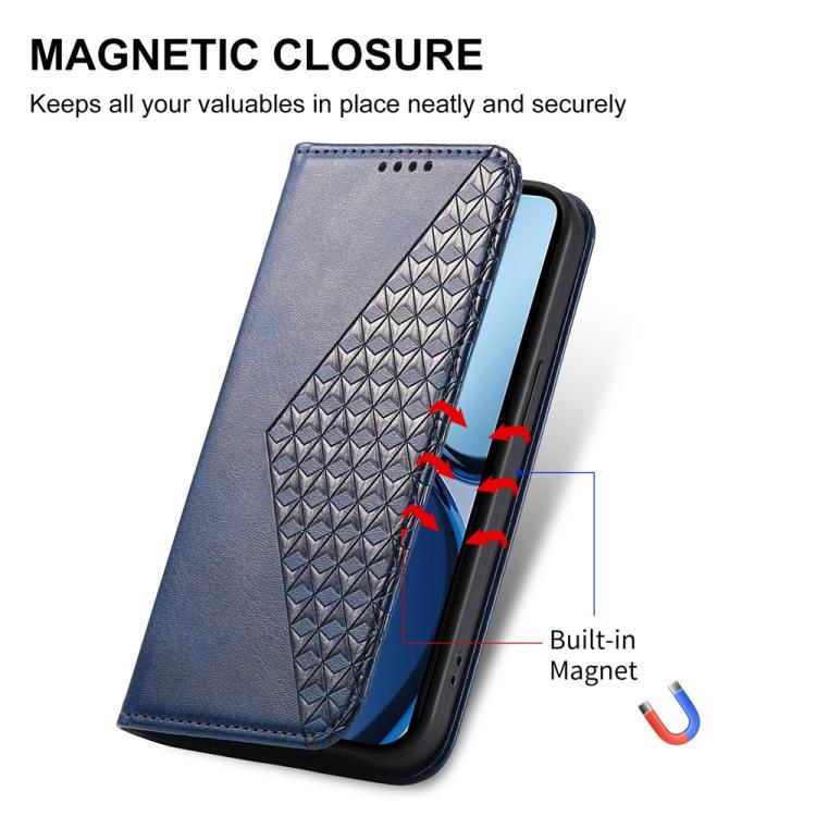 For Realme 13+ Cubic Grid Calf Texture Magnetic Leather Phone Case