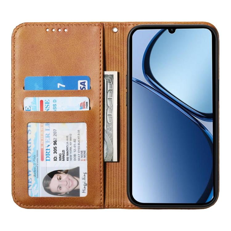 For Realme 13+ Cubic Grid Calf Texture Magnetic Leather Phone Case