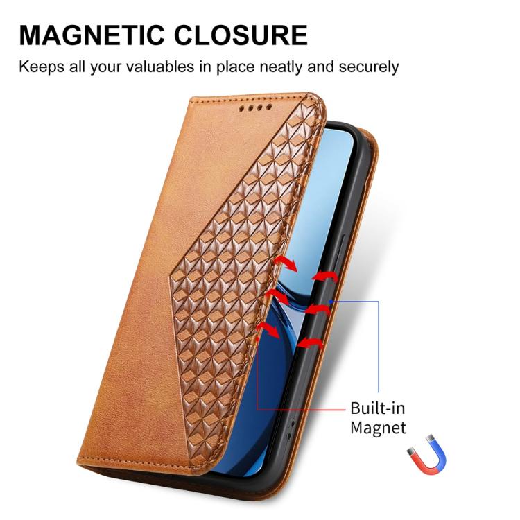 For Realme 13+ Cubic Grid Calf Texture Magnetic Leather Phone Case