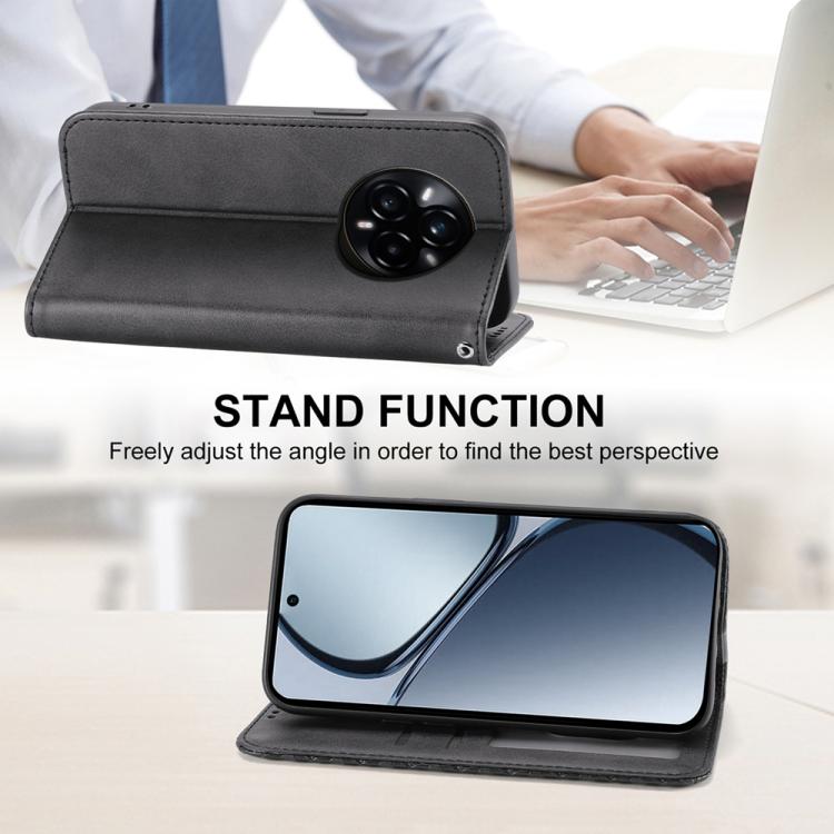 For Realme 14 Pro+ Cubic Grid Calf Texture Magnetic Leather Phone Case
