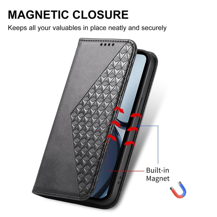 For Realme 14 Pro+ Cubic Grid Calf Texture Magnetic Leather Phone Case