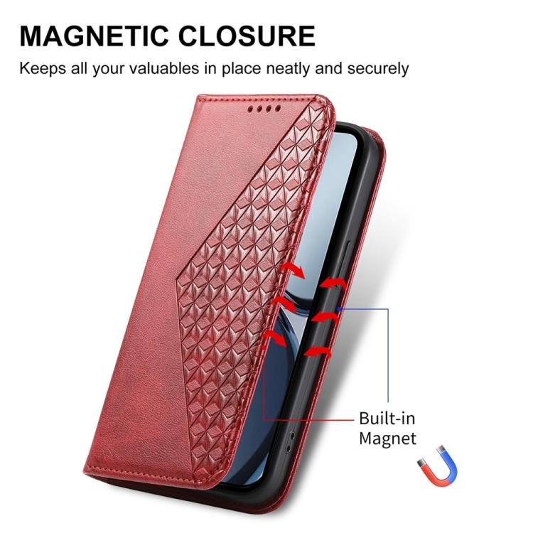 For Realme 14 Pro+ Cubic Grid Calf Texture Magnetic Leather Phone Case