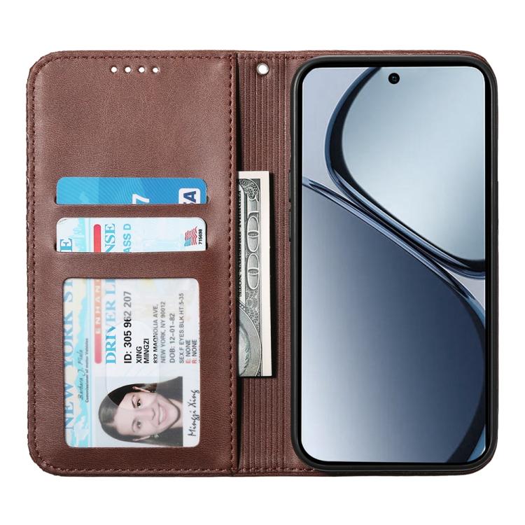 For Realme 14 Pro+ Cubic Grid Calf Texture Magnetic Leather Phone Case