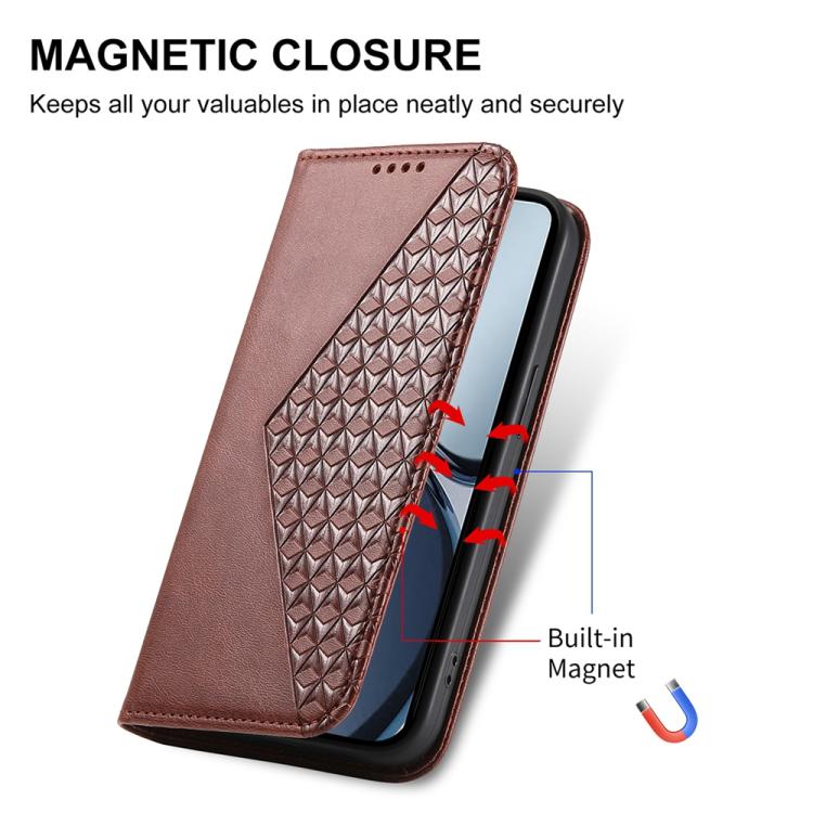 For Realme 14 Pro+ Cubic Grid Calf Texture Magnetic Leather Phone Case