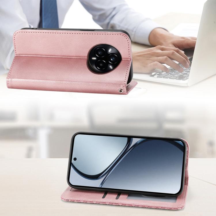 For Realme 14 Pro+ Cubic Grid Calf Texture Magnetic Leather Phone Case