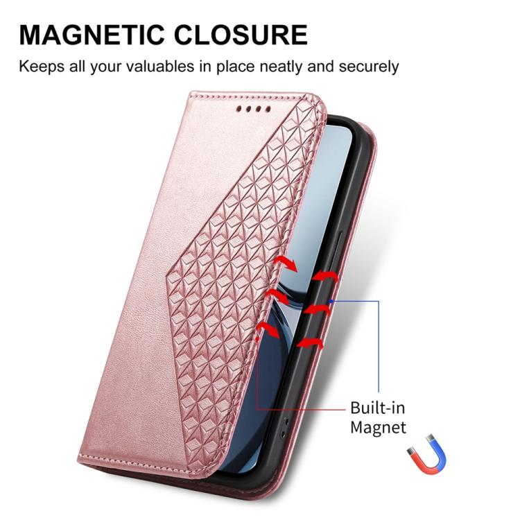 For Realme 14 Pro+ Cubic Grid Calf Texture Magnetic Leather Phone Case