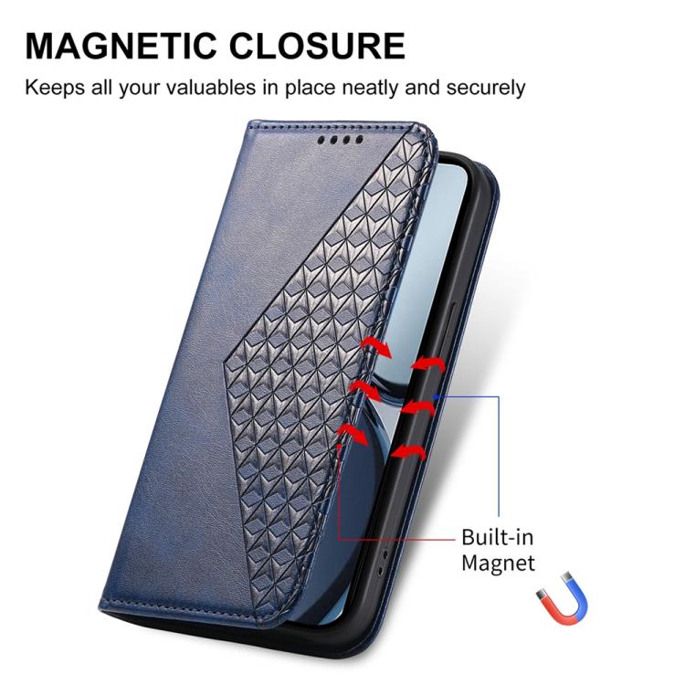 For Realme 14 Pro+ Cubic Grid Calf Texture Magnetic Leather Phone Case