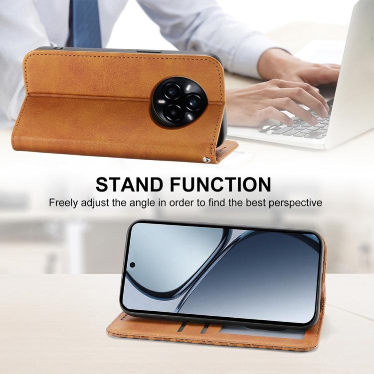 For Realme 14 Pro+ Cubic Grid Calf Texture Magnetic Leather Phone Case
