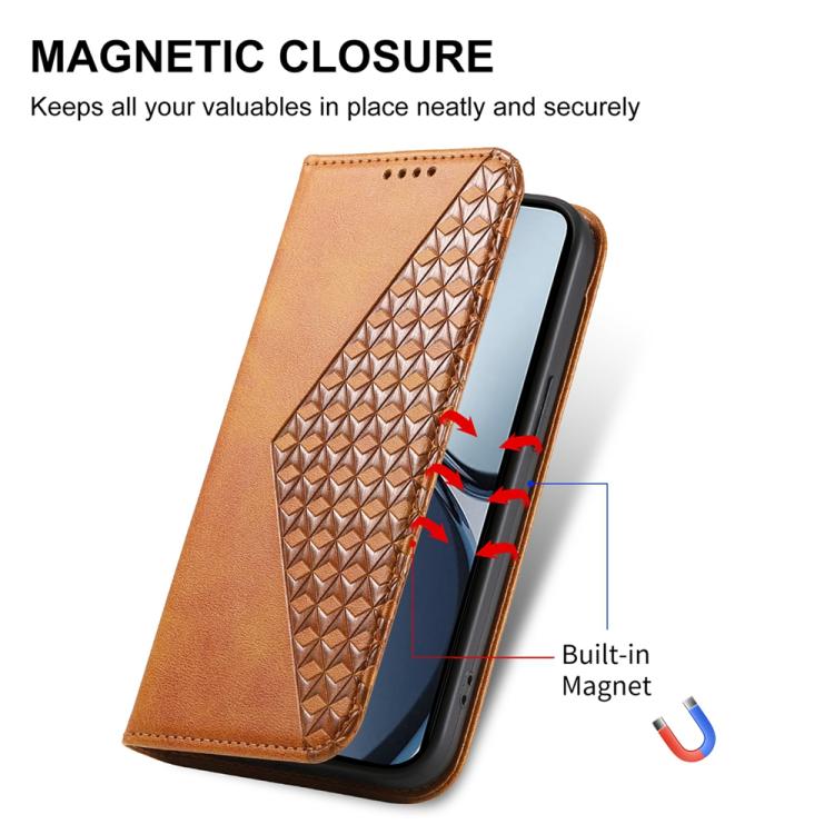 For Realme 14 Pro+ Cubic Grid Calf Texture Magnetic Leather Phone Case