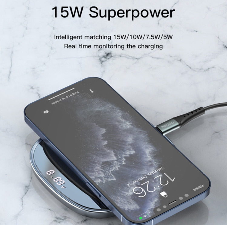 Yesido DS11 15W Desktop Qi Wireless Charger with LED Digital Display(Black)