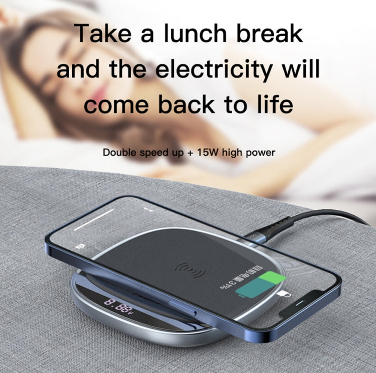 Yesido DS11 15W Desktop Qi Wireless Charger with LED Digital Display(Black)