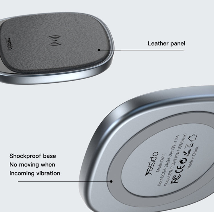 Yesido DS11 15W Desktop Qi Wireless Charger with LED Digital Display(Black)
