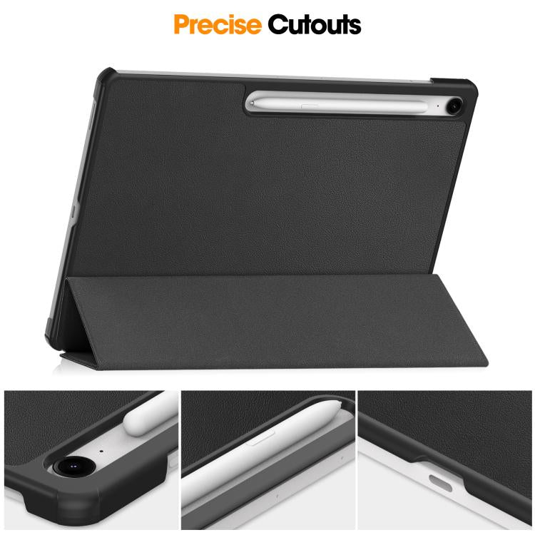 For Samsung Galaxy Tab S10 FE+ Custer Pure Color 3-Fold Holder Smart Leather Tablet Case