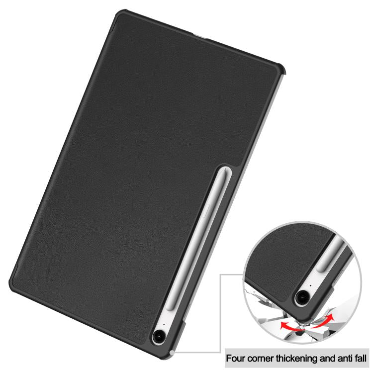 For Samsung Galaxy Tab S10 FE+ Custer Pure Color 3-Fold Holder Smart Leather Tablet Case