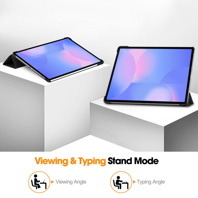 For Samsung Galaxy Tab S10 FE+ Custer Pure Color 3-Fold Holder Smart Leather Tablet Case