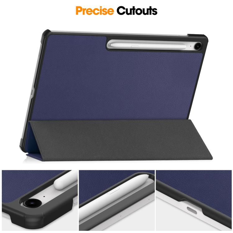 For Samsung Galaxy Tab S10 FE+ Custer Pure Color 3-Fold Holder Smart Leather Tablet Case