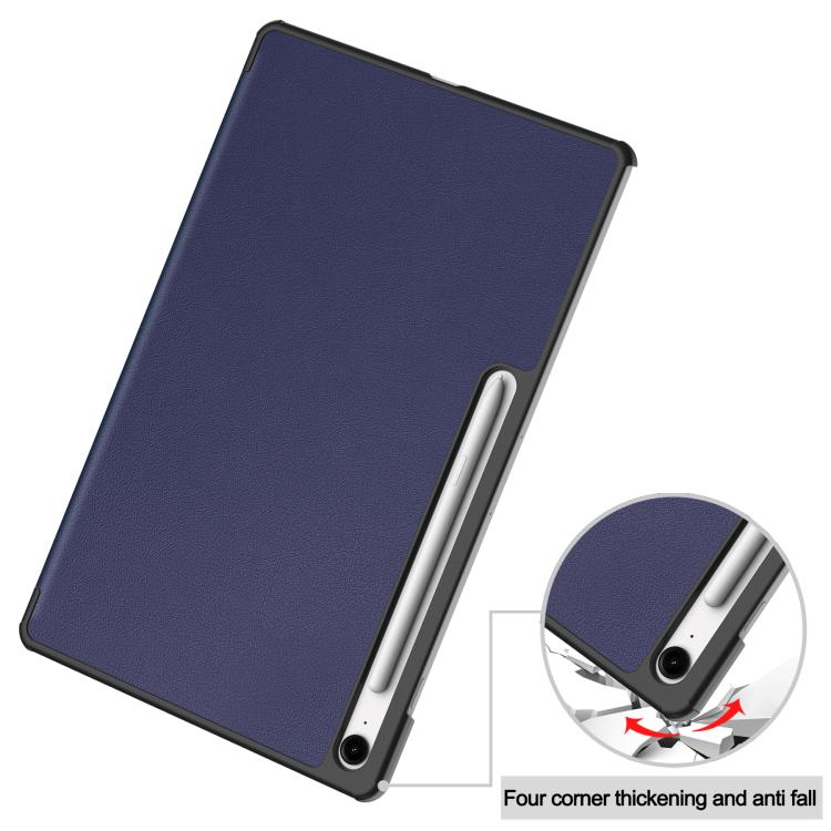 For Samsung Galaxy Tab S10 FE+ Custer Pure Color 3-Fold Holder Smart Leather Tablet Case