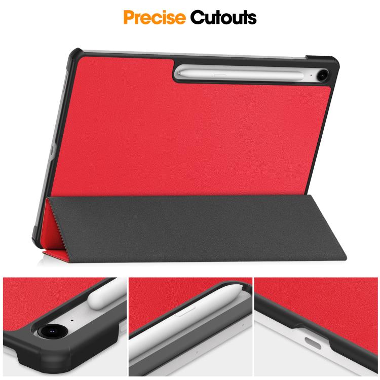 For Samsung Galaxy Tab S10 FE+ Custer Pure Color 3-Fold Holder Smart Leather Tablet Case