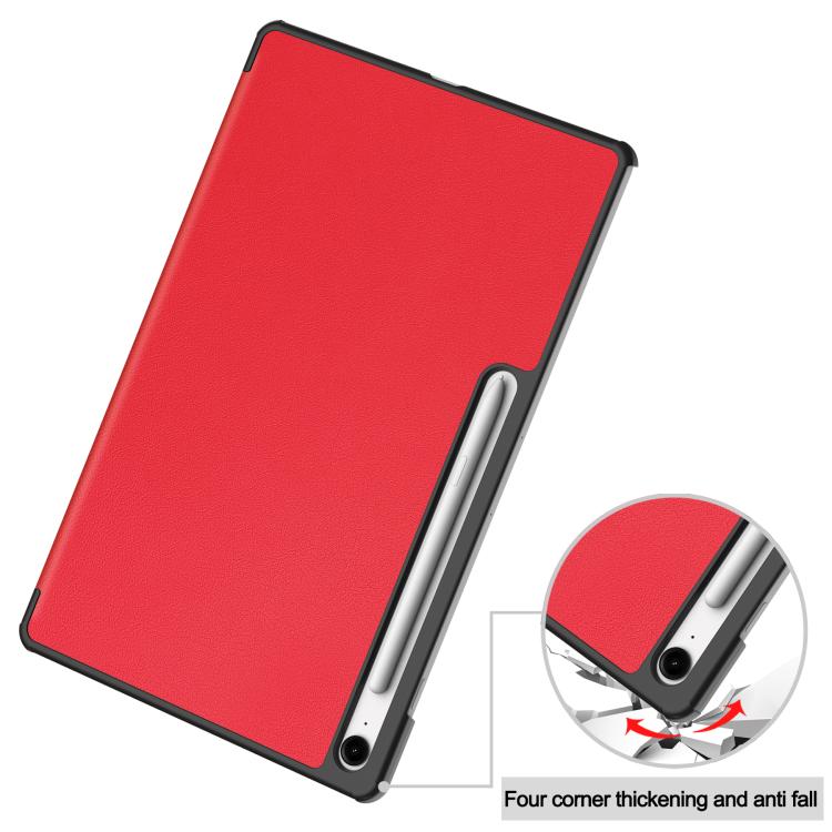 For Samsung Galaxy Tab S10 FE+ Custer Pure Color 3-Fold Holder Smart Leather Tablet Case