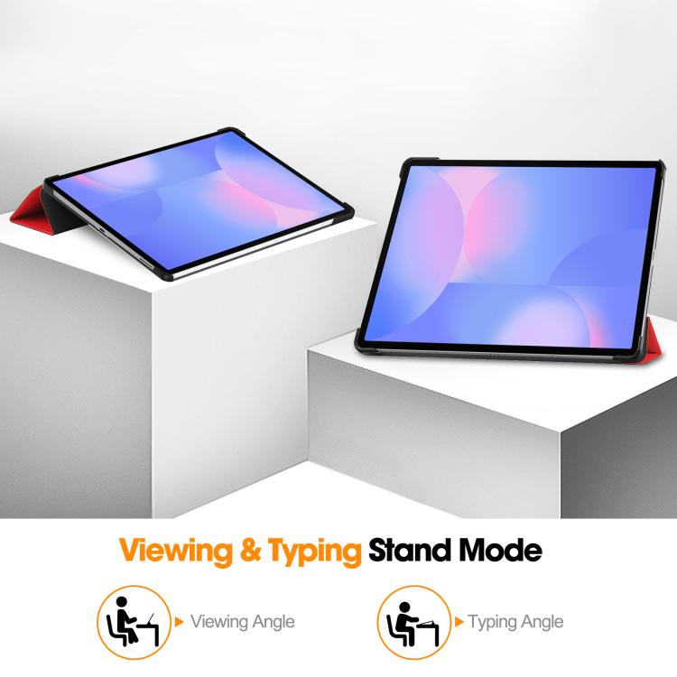 For Samsung Galaxy Tab S10 FE+ Custer Pure Color 3-Fold Holder Smart Leather Tablet Case