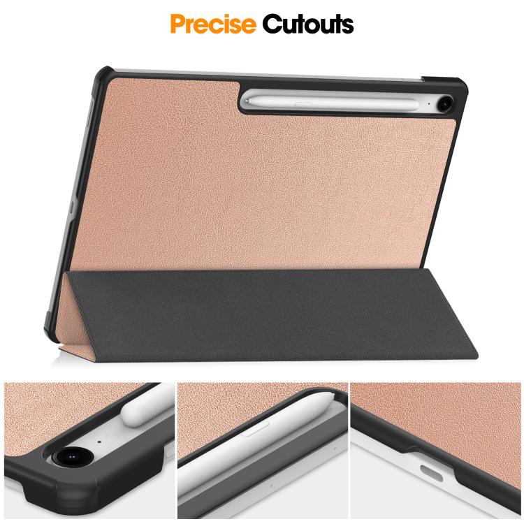 For Samsung Galaxy Tab S10 FE+ Custer Pure Color 3-Fold Holder Smart Leather Tablet Case