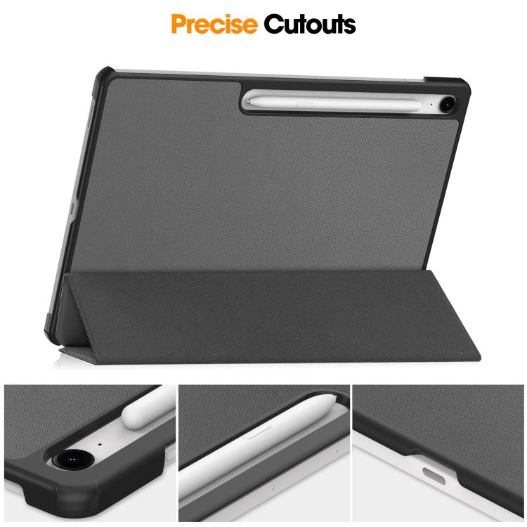 For Samsung Galaxy Tab S10 FE+ Custer Pure Color 3-Fold Holder Smart Leather Tablet Case