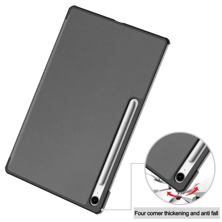 For Samsung Galaxy Tab S10 FE+ Custer Pure Color 3-Fold Holder Smart Leather Tablet Case