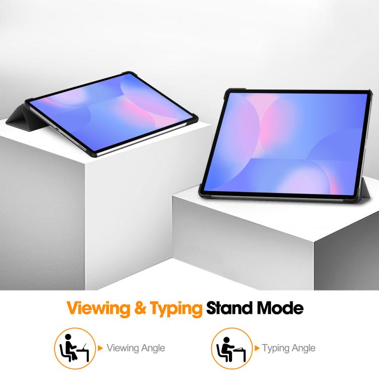 For Samsung Galaxy Tab S10 FE+ Custer Pure Color 3-Fold Holder Smart Leather Tablet Case