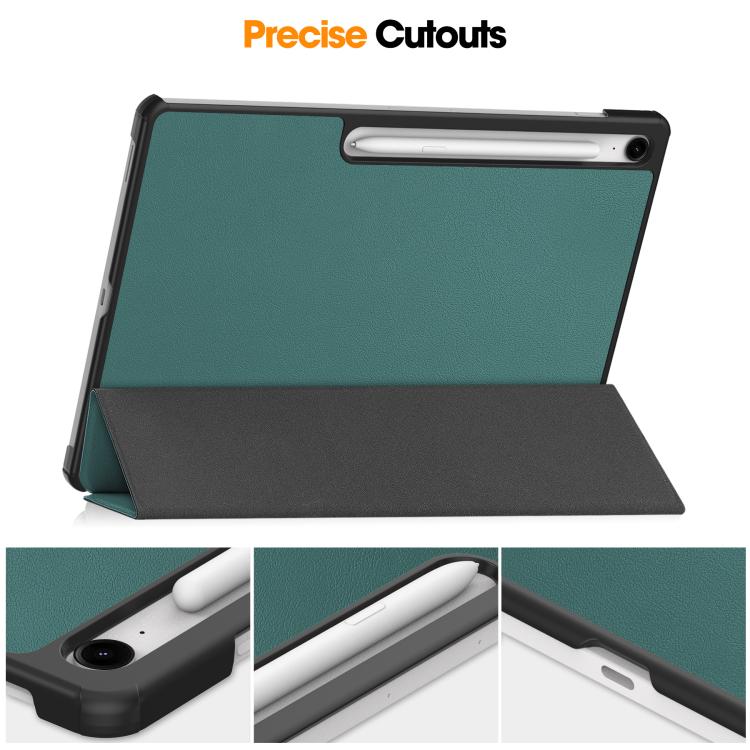 For Samsung Galaxy Tab S10 FE+ Custer Pure Color 3-Fold Holder Smart Leather Tablet Case