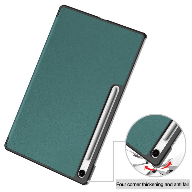 For Samsung Galaxy Tab S10 FE+ Custer Pure Color 3-Fold Holder Smart Leather Tablet Case