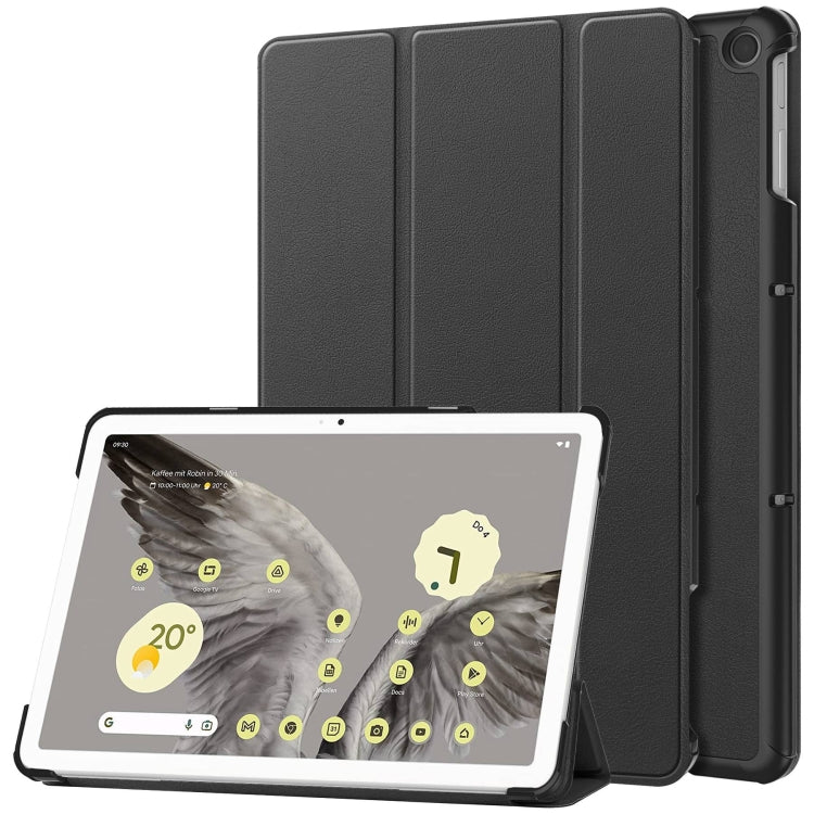 For Google Pixel Tablet Custer Pure Color 3-Fold Holder Smart Leather Tablet Case