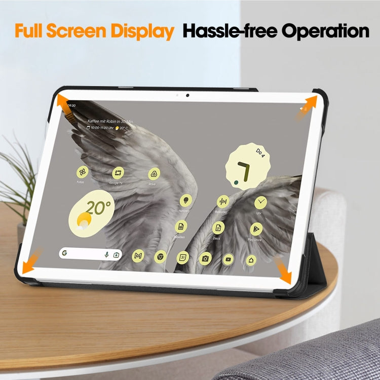 For Google Pixel Tablet Custer Pure Color 3-Fold Holder Smart Leather Tablet Case