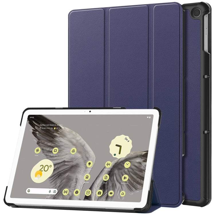 For Google Pixel Tablet Custer Pure Color 3-Fold Holder Smart Leather Tablet Case