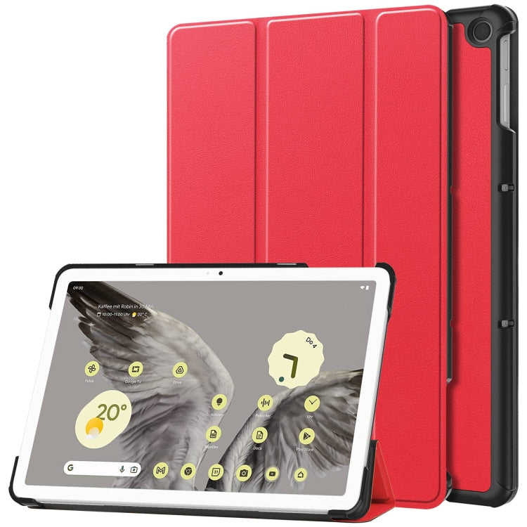 For Google Pixel Tablet Custer Pure Color 3-Fold Holder Smart Leather Tablet Case