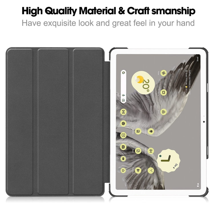 For Google Pixel Tablet Custer Pure Color 3-Fold Holder Smart Leather Tablet Case