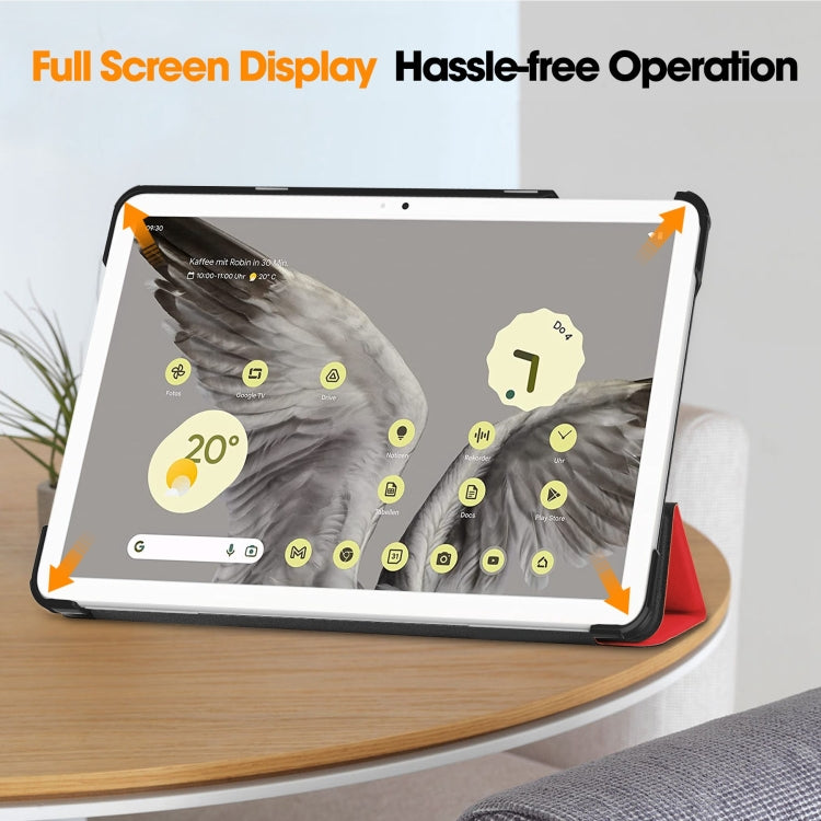 For Google Pixel Tablet Custer Pure Color 3-Fold Holder Smart Leather Tablet Case