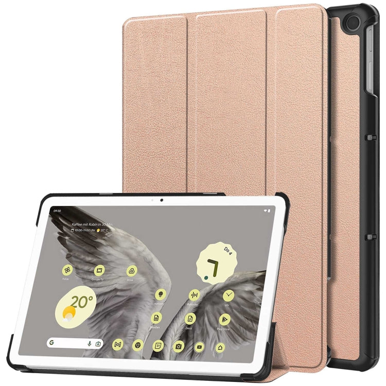 For Google Pixel Tablet Custer Pure Color 3-Fold Holder Smart Leather Tablet Case