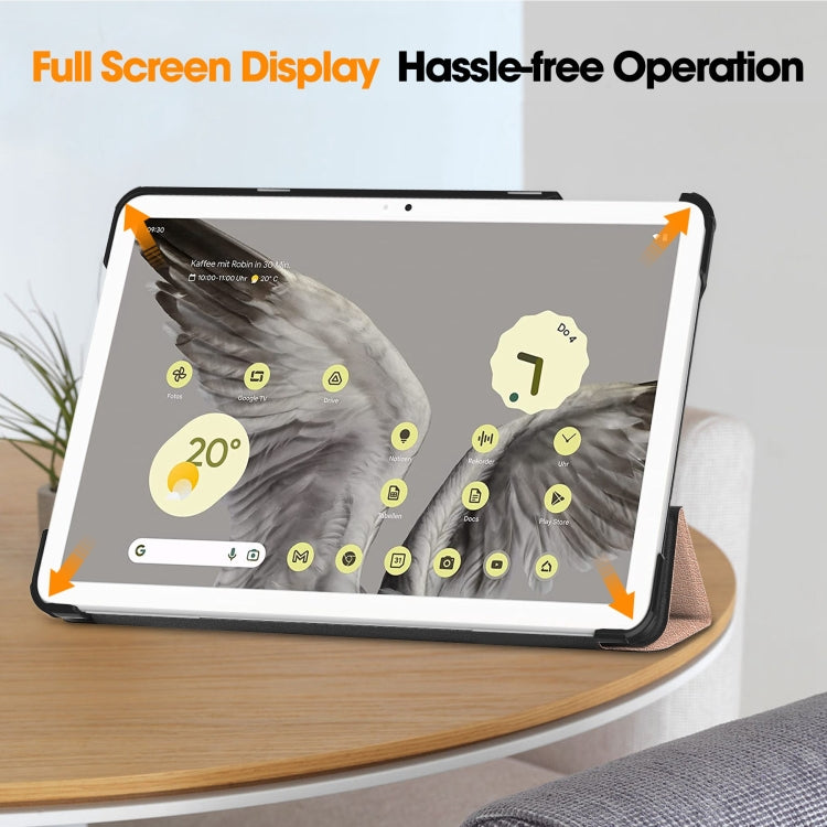 For Google Pixel Tablet Custer Pure Color 3-Fold Holder Smart Leather Tablet Case