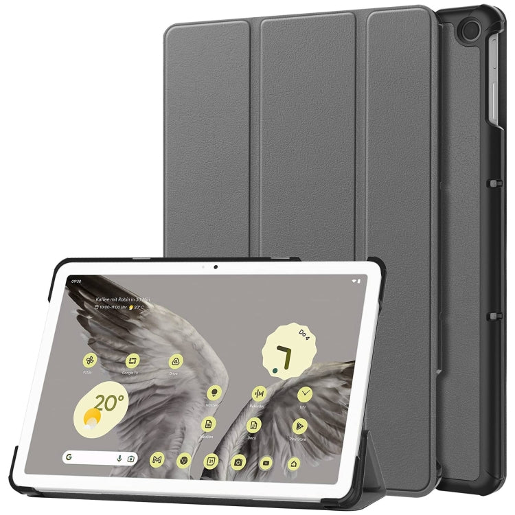 For Google Pixel Tablet Custer Pure Color 3-Fold Holder Smart Leather Tablet Case