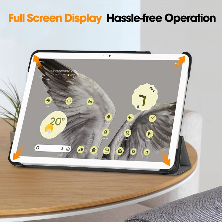 For Google Pixel Tablet Custer Pure Color 3-Fold Holder Smart Leather Tablet Case