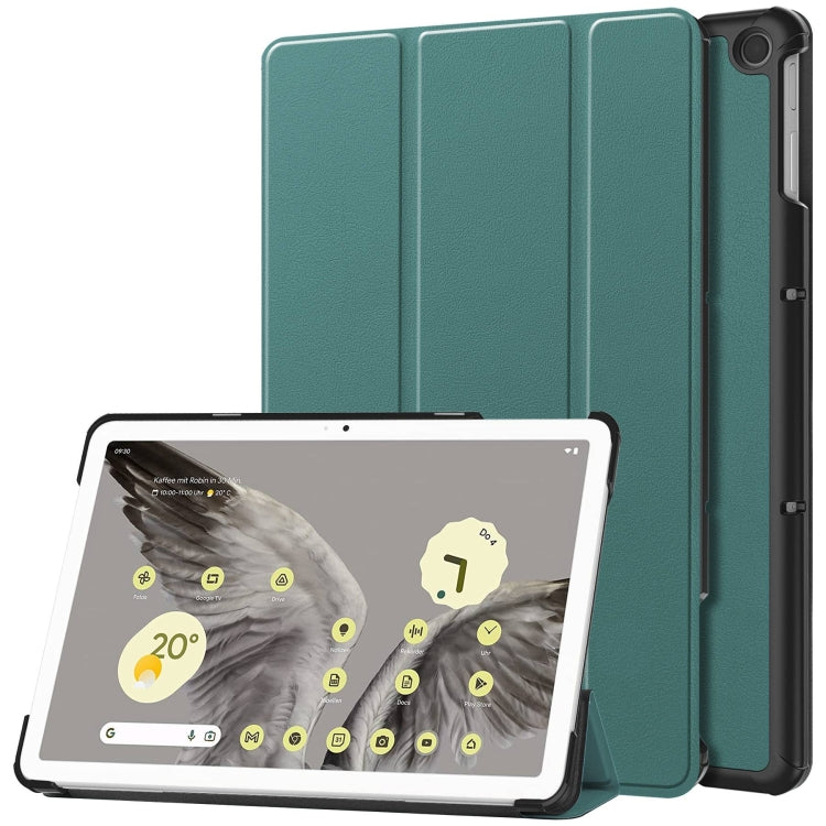 For Google Pixel Tablet Custer Pure Color 3-Fold Holder Smart Leather Tablet Case
